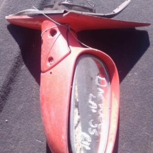 Right side mirror for 1998 Daewoo Lanos, used condition, shown from angled front view with mounting bracket.Ri