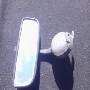 Used rear view mirror from a Hyundai Atos shown front-on with mounting bracket visible.Used rear view mirror f
