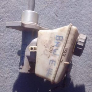 Used brake master cylinder for BMW E46, front view showing reservoir and mounting points.Used brake master cyl