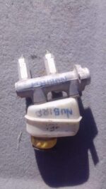 Used brake master cylinder viewed angled from front left, showing reservoir and mounting points.Used brake mas