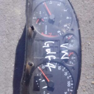 Front view of a used Volkswagen Golf 4 dashboard cluster showing dials and gauges from 2003 model.Front view o