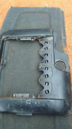 Front angled view of used black engine cover for a 1.9 TDI car, showing mounting points and design details.Fro