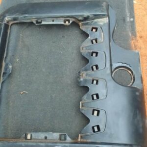 Front angled view of used black engine cover for a 1.9 TDI car, showing mounting points and design details.Fro