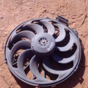 Used BMW E36 radiator fan viewed from front, showing blades and surrounding shroud in detail.Used BMW E36 radi