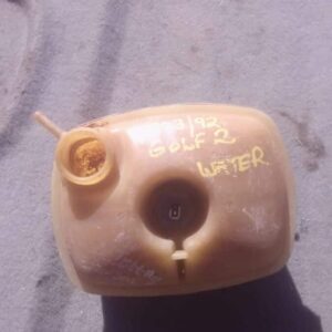 Used water bottle for a 1992 Volkswagen Golf 2 shown from a top-down angled side view.Used water bottle for a