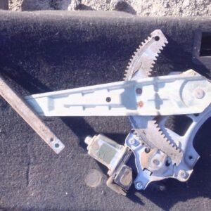 Used right rear window regulator mechanism for Nissan Tiida, viewed from side angle.Used right rear window reg