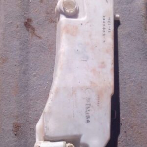 Front angle view of a used car washer bottle for an Infinity G35, showing mounting points and fluid cap.Front
