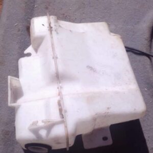 Front view of a used washer bottle for a 2011 Mitsubishi Lancer showing bottle and attached hose.Front view of