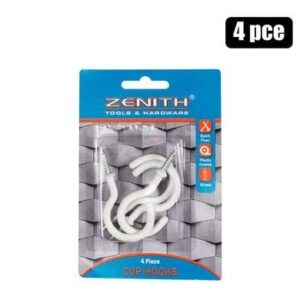 Cup hooks white pl ctd 50mm 4pce zenith – main product image