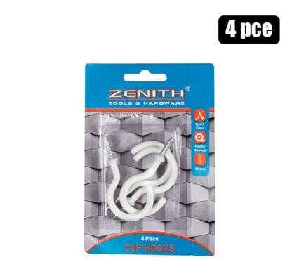 055-009058.Jpg Cup hooks white pl ctd 50mm 4pce zenith – main product image