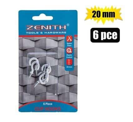 055-009060.Jpg Cup hooks white pl ctd 20mm 6pce zenith – main product image
