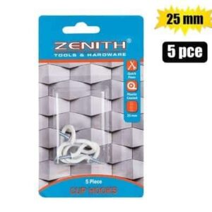 Cup hooks white pl ctd 25mm 5pce zenith – main product image