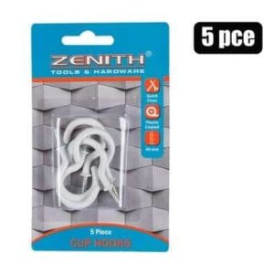 Cup hooks white pl ctd 40mm 5pce zenith – main product image