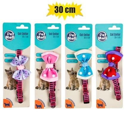072-000328.Jpg Pet cat collar w/bow 30cm asstd – main product image
