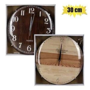 Clock wall pl round 30cm wood look asstd – main product image
