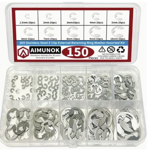 150Pcs Stainless Steel Stainless Steel E Clip Washer Assortment Kit Circlip Retaining Ring For Shaft Fastener M1.5~M15 1 Product image – product image