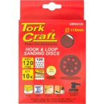 SANDING DISC VELCRO WITH HOLES 10 PIECES P120 GRIT 115MM TORK CRAFT auto part product photo