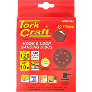 SANDING DISC VELCRO WITH HOLES 10 PIECES P120 GRIT 115MM TORK CRAFT auto part product photo