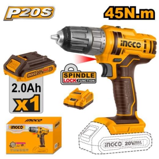 Drill Cordless 20V 1Xbatt 2Amp &Amp; Charger Ingco 1 DRILL CORDLESS 20v 1XBATT 2AMP & CHARGER INGCO auto part product photo