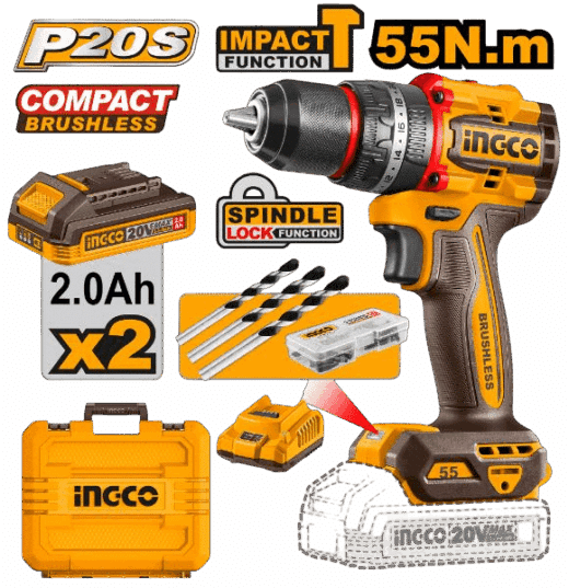 Drill Cordless 20V Impact Brushless Kit 55Nm Ingco 1 DRILL CORDLESS 20v IMPACT BRUSHLESS Kit 55NM INGCO auto part product photo