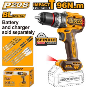 DRILL CORDLESS 96NM 20v IMPACT BRUSHLESS SOLO INGCO ™ auto part product photo