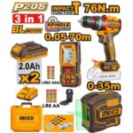INGCO COMBO 20v IMPACT DRILL LASER DISTANCE MEASURE & SELF LEVELLING LINE ™ auto part product photo