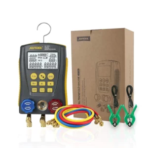 Autool LM120+ Digital Manifold Gauge | Built In Refrigerant Database | with Trichromatic Tube and Two Wired Temperature Clips