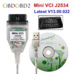 Latest V13.00.022 MINI VCI Interface FOR TOYOTA TIS Techstream MINI-VCI FT232RL Chip J2534 OBD2 Diagnostic Cable Free Ship
