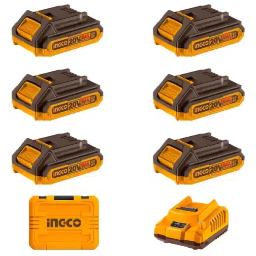 Ingco 20V Battery Pack | 6 X 2.0Ah + Charger | P20S 1 Ingco 20V Battery Pack | 6 x 2.0Ah + Charger | P20S - main product image