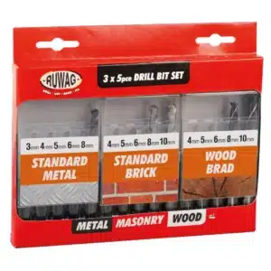 Ruwag 15 Piece Standard Drill Bit Set - HSS/Masonry/Wood - main product image