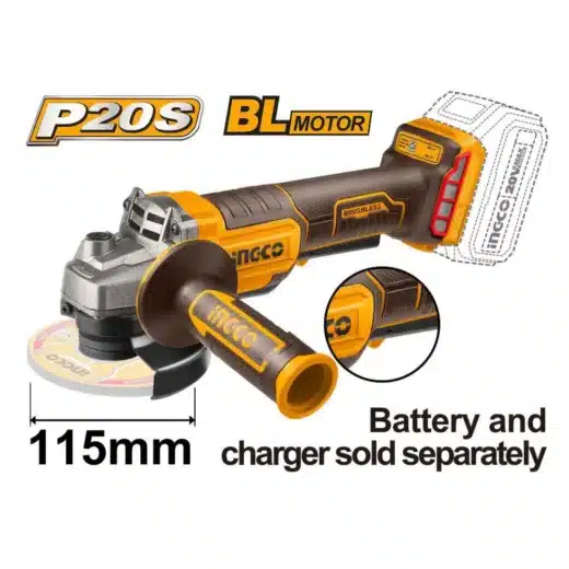 Ingco 20V Angle Grinder 115Mm Brushless With Safety Paddle 1 Ingco 20V Angle Grinder 115mm Brushless with Safety Paddle - main product image