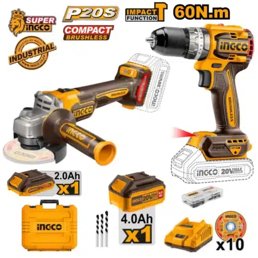 Ingco 20V Angle Grinder + Impact Drill Set (With Batteries) 1 Ingco 20V Angle Grinder + Impact Drill Set (With Batteries) - main product image