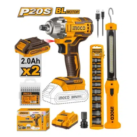 Ingco 20V Impact Wrench 300Nm + Work Lamp (2X 2.0Ah Batteries + Charger) 1 Ingco 20V Impact Wrench 300Nm + Work Lamp (2x 2.0Ah Batteries + Charger) - main product image