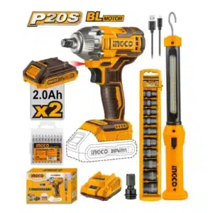 Ingco 20V Impact Wrench 300Nm + Work Lamp (2x 2.0Ah Batteries + Charger) - main product image
