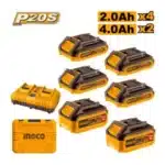 Ingco 20V Battery Kit 7 Piece (4x 2.0Ah + 2x 4.0Ah + Fast Dual Charger) - main product image