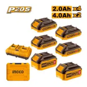 Ingco 20V Battery Kit 7 Piece (4x 2.0Ah + 2x 4.0Ah + Fast Dual Charger) - main product image