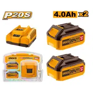 Ingco 20V Battery Pack 4.0Ah Pack Of 2 And Fast Charger - main product image