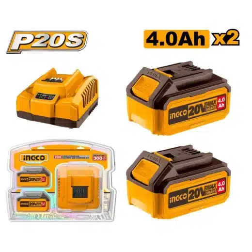 Ingco 20V Battery Pack 4.0Ah Pack Of 2 And Fast Charger 1 Ingco 20V Battery Pack 4.0Ah Pack Of 2 And Fast Charger - main product image